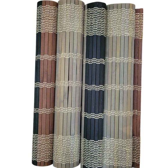 4 Bamboo Placemats MCM Neutral Black Brown Gray Wood - Picture 5 of 5